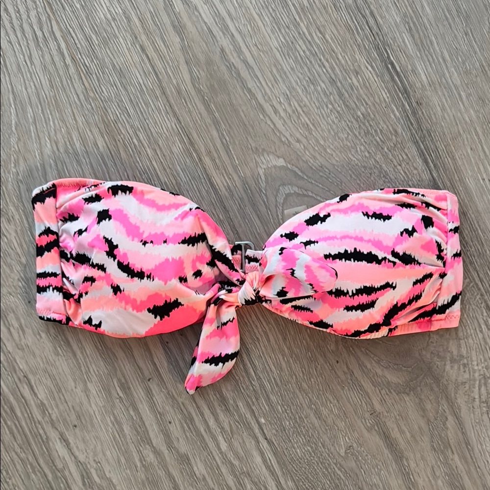 Pink and Black Animal Print Bandeau Bikini Top